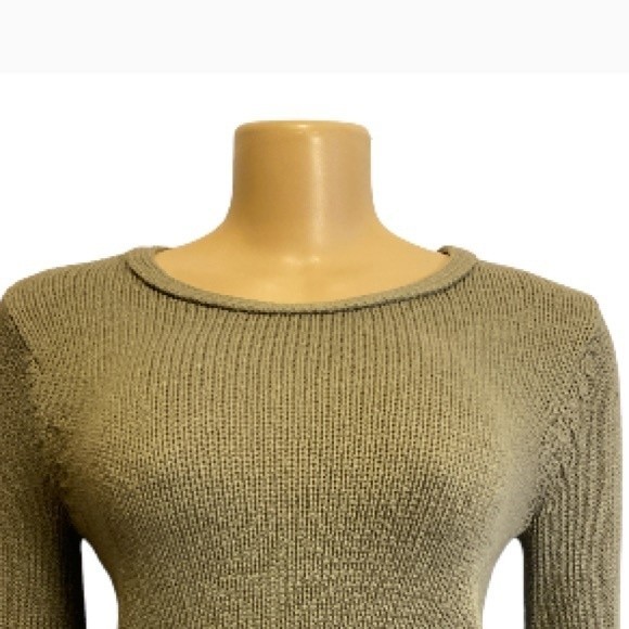 Artisan NY Cropped knit sweater fringe hem Army green rolled cuffs size XS - Picture 14 of 16